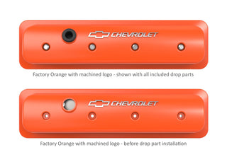 Holley SBC Valve Covers GM Chevrolet Bowtie Center Bolt Orange Finish Virtual Speed Performance HOLLEY