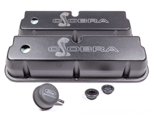 Ford Performance M-6582-LE302SBK Black Satin Valve Covers with Cobra Logo for 289/302/351W | Virtual Speed Performance