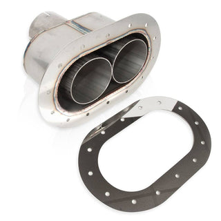 Through body Exhaust Tip Oval Style 2.5in Inlet Virtual Speed Performance STAINLESS WORKS