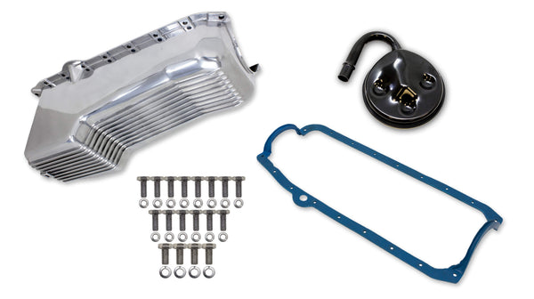 4qt Alm Finned Oil Pan Kit SBC 86-02 Polished Virtual Speed Performance WEIAND